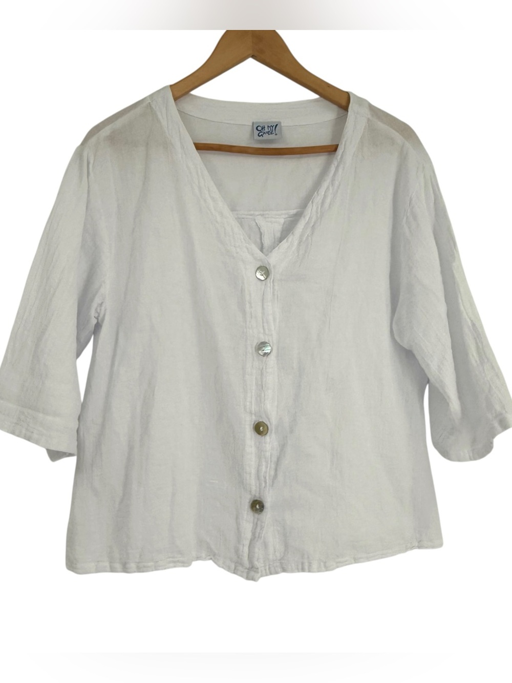 Oh My Gauze Women’s 100% Cotton White Cropped Button Up Top Blouse Size 1 (S/M)